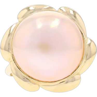 Yellow Gold Cultured Mabe Pearl Cocktail Solitair… - image 1
