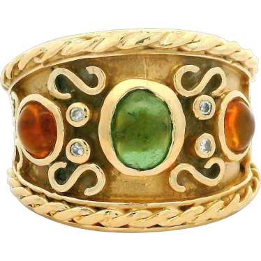 14k Yellow Gold Tourmaline & Citrine Scroll Detai… - image 1