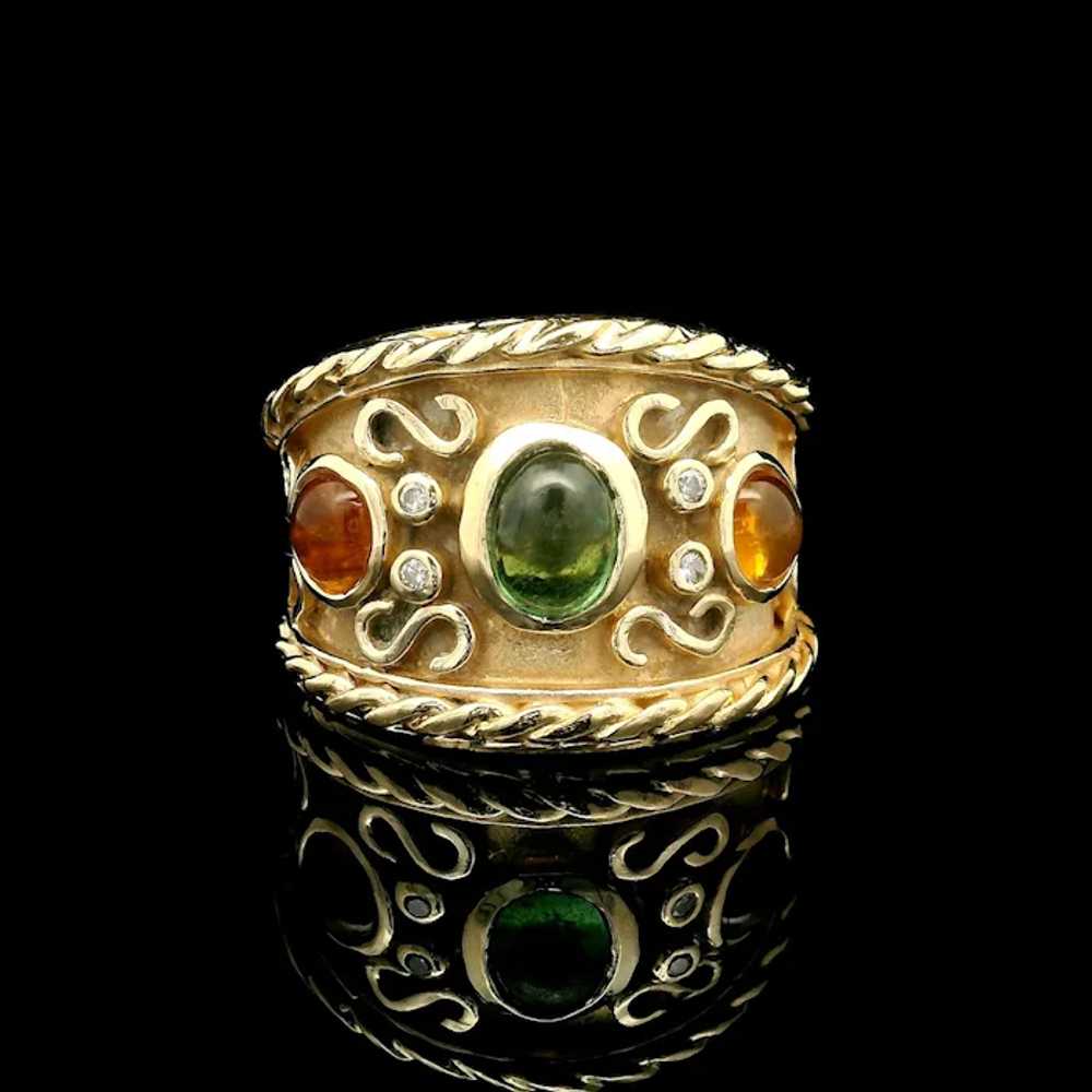 14k Yellow Gold Tourmaline & Citrine Scroll Detai… - image 2