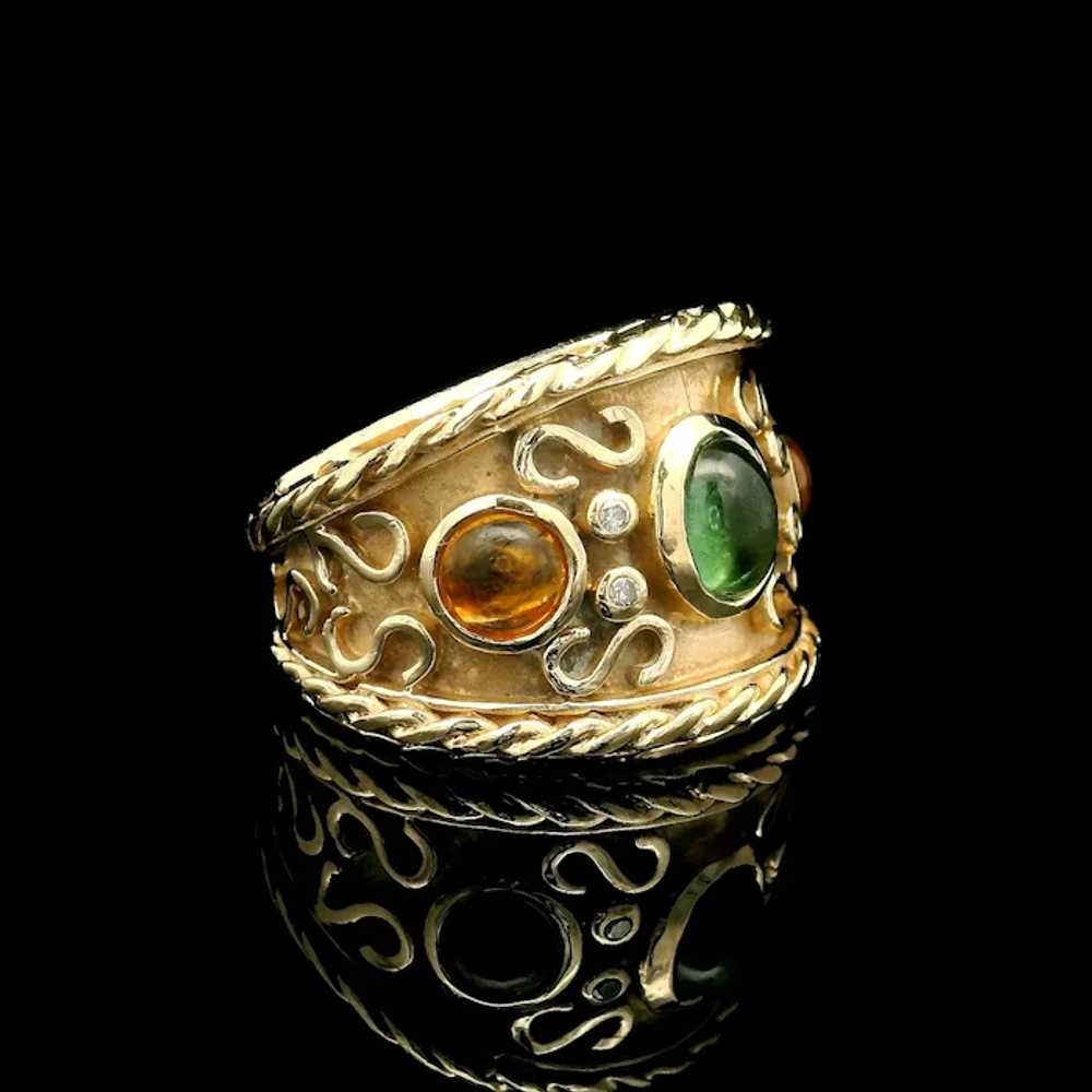 14k Yellow Gold Tourmaline & Citrine Scroll Detai… - image 6