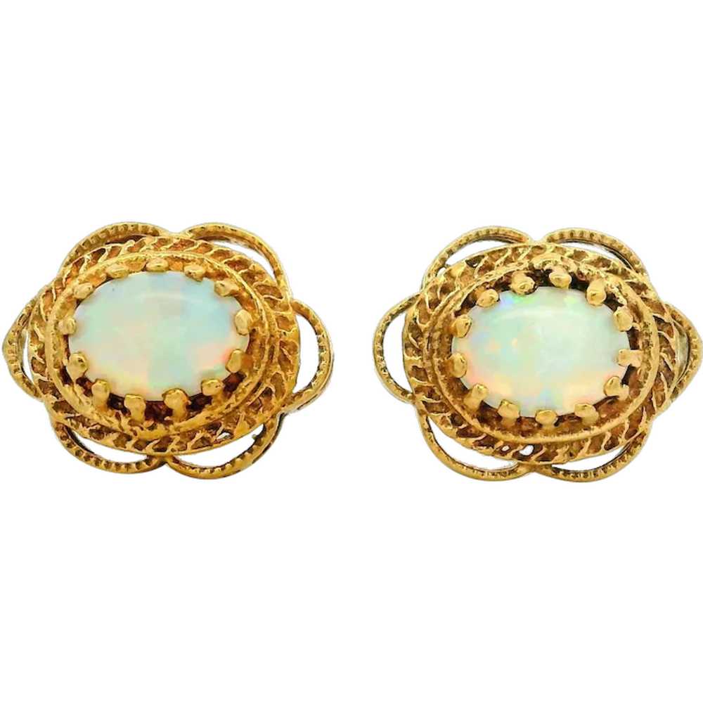 Vintage 14k Yellow Gold Oval Opal Ornate Open Wor… - image 1
