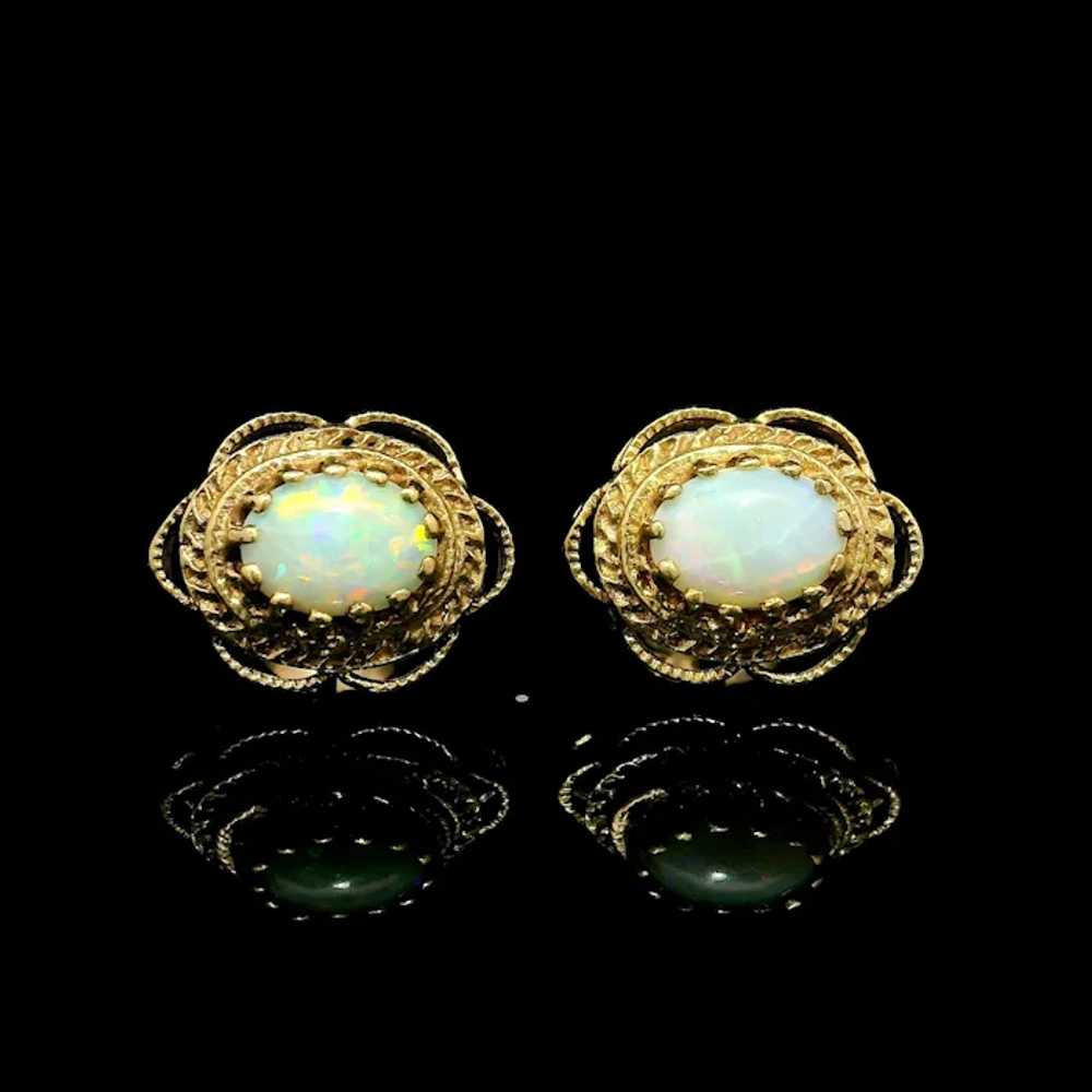 Vintage 14k Yellow Gold Oval Opal Ornate Open Wor… - image 2