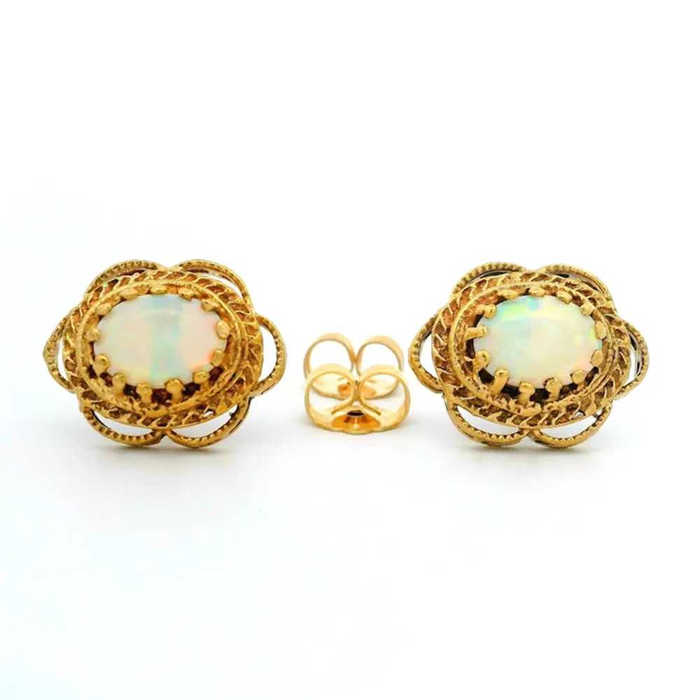 Vintage 14k Yellow Gold Oval Opal Ornate Open Wor… - image 3