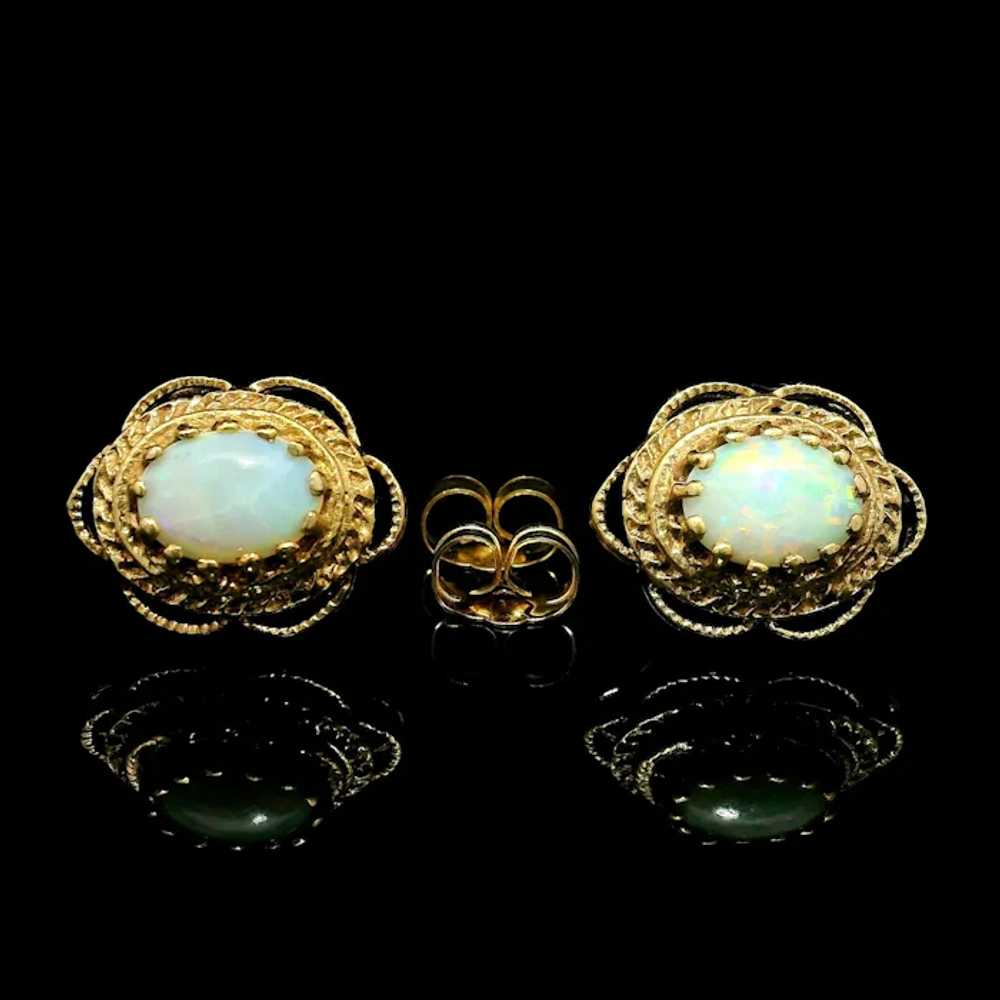 Vintage 14k Yellow Gold Oval Opal Ornate Open Wor… - image 4