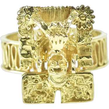 14K Ornate Peruvian Squared Filigree Ring Size 7.7