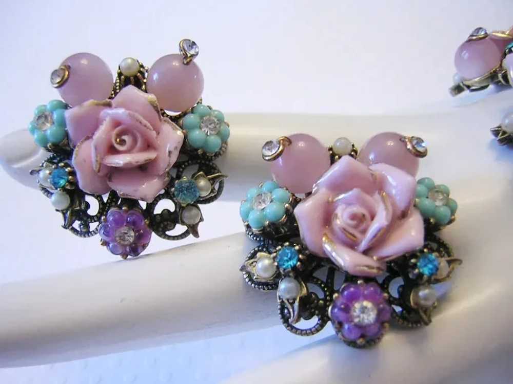 1950's Enchanting PINK Porcelain ROSES w/ Aquamar… - image 2