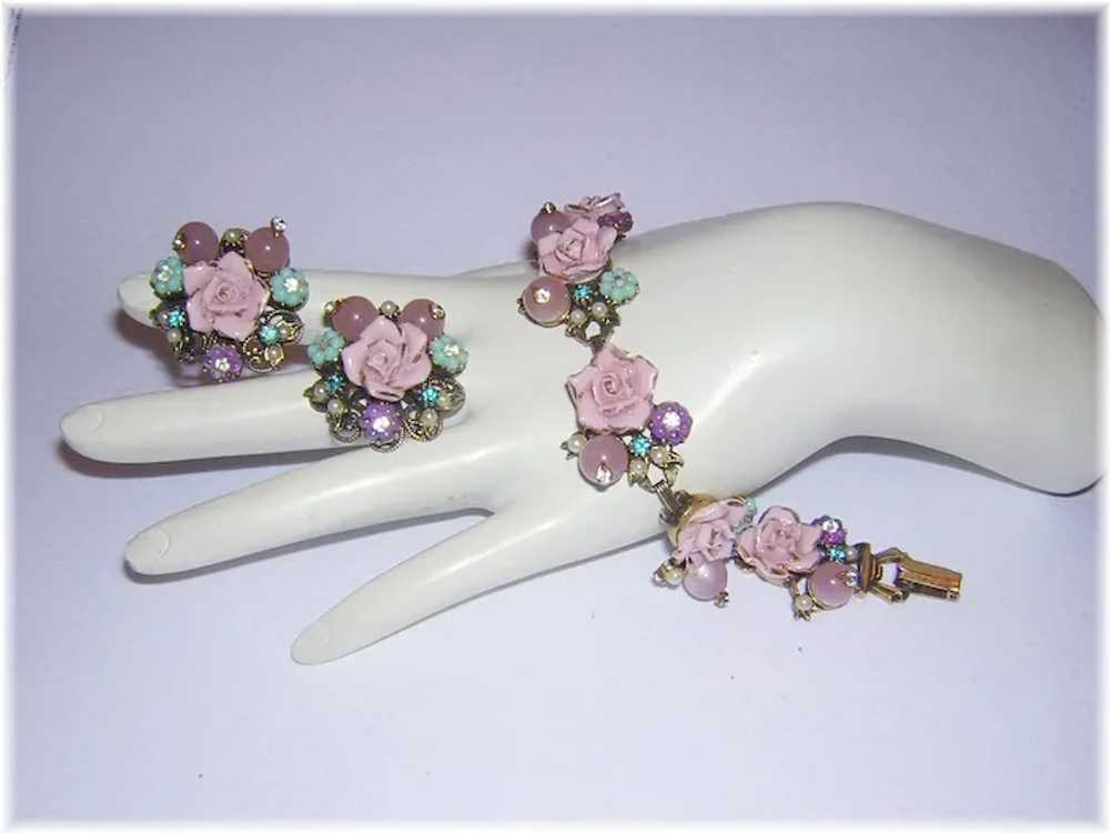 1950's Enchanting PINK Porcelain ROSES w/ Aquamar… - image 3