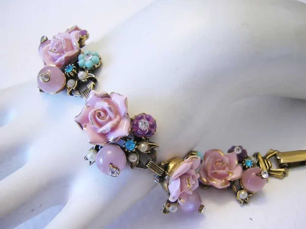 1950's Enchanting PINK Porcelain ROSES w/ Aquamar… - image 4