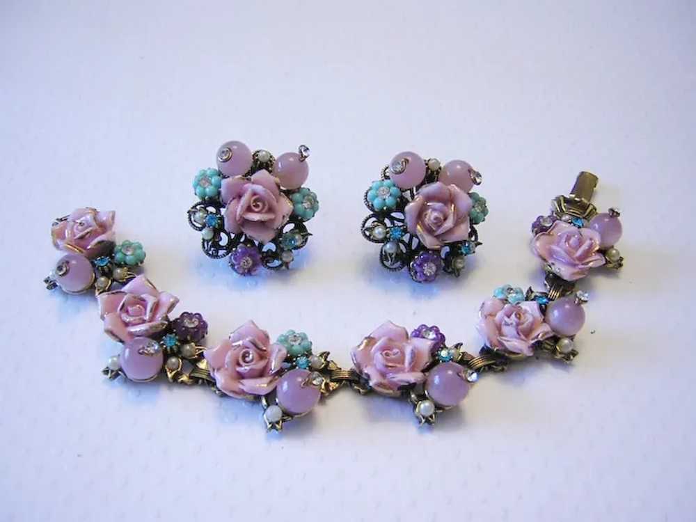 1950's Enchanting PINK Porcelain ROSES w/ Aquamar… - image 6