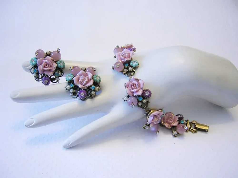 1950's Enchanting PINK Porcelain ROSES w/ Aquamar… - image 9