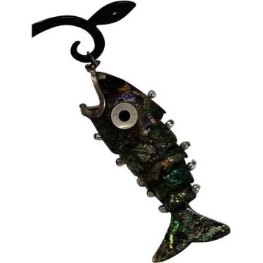 Articulated Fish Pendant 60's Mexican Abalone MOP… - image 1