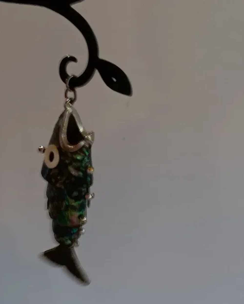 Articulated Fish Pendant 60's Mexican Abalone MOP… - image 2