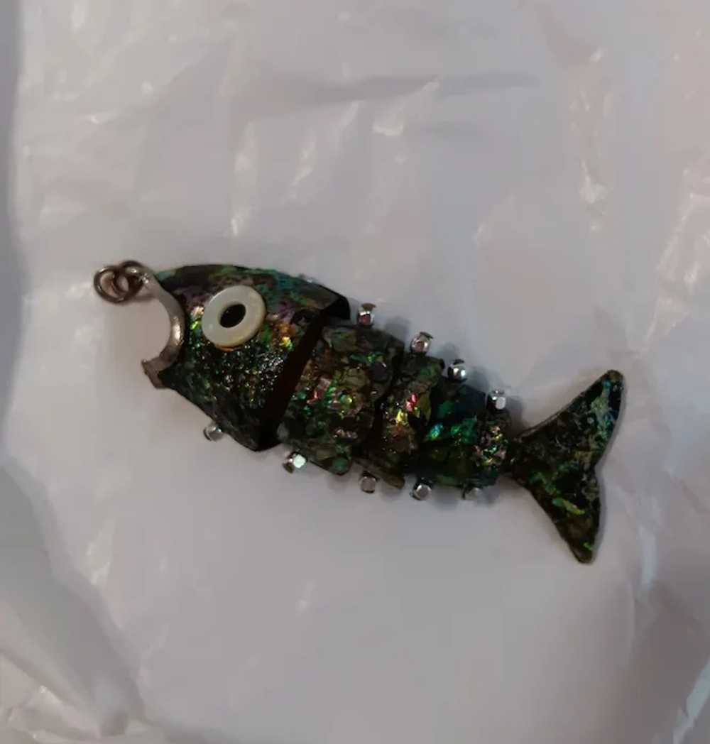 Articulated Fish Pendant 60's Mexican Abalone MOP… - image 3