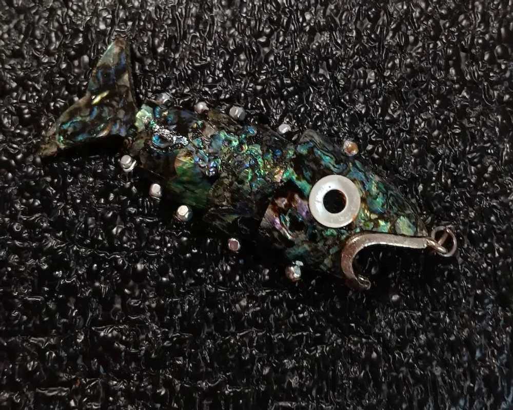 Articulated Fish Pendant 60's Mexican Abalone MOP… - image 6