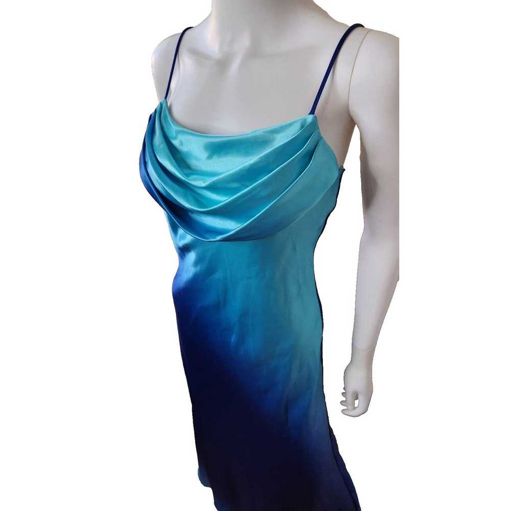Vintage 90s Jump Gown Sleeveless Sparkly Blue Omb… - image 2