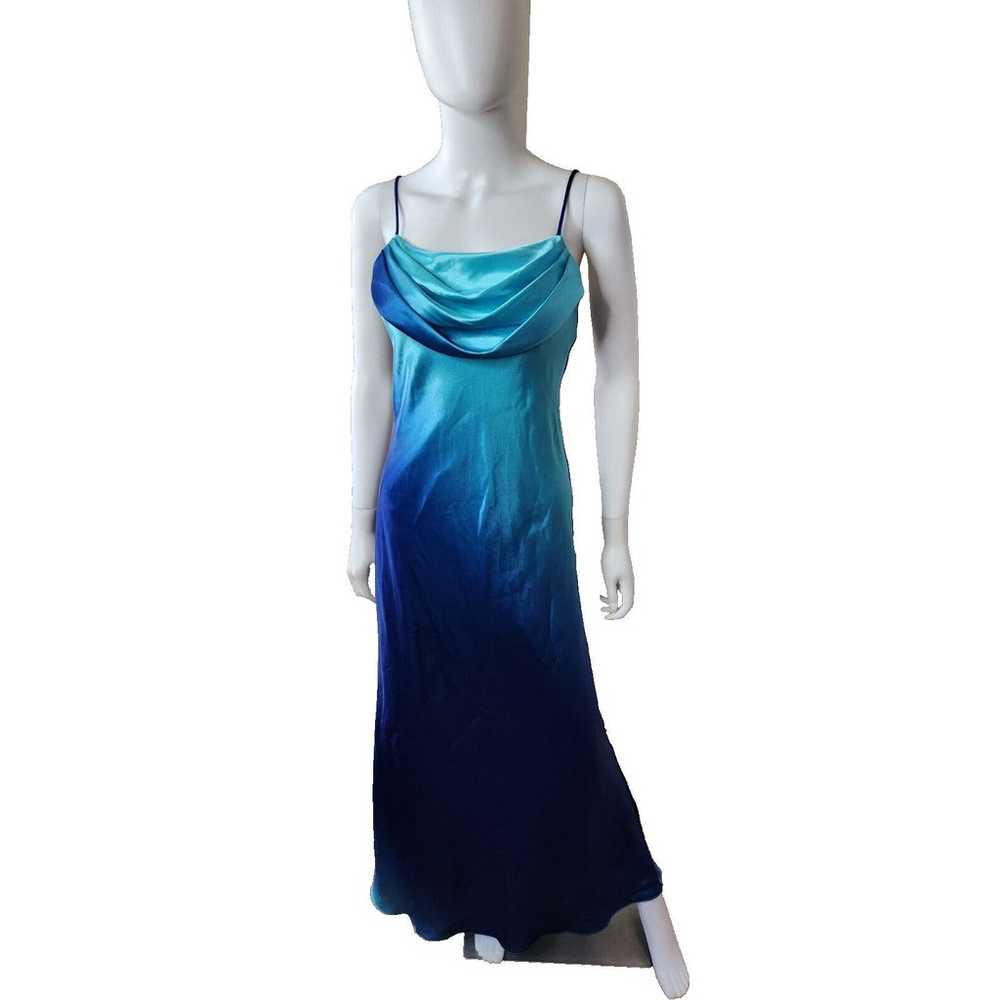 Vintage 90s Jump Gown Sleeveless Sparkly Blue Omb… - image 3