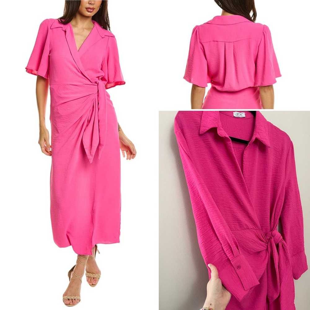 Anna Kay *Long Sleeve* Hot Pink Midi Wrap Dress M… - image 1