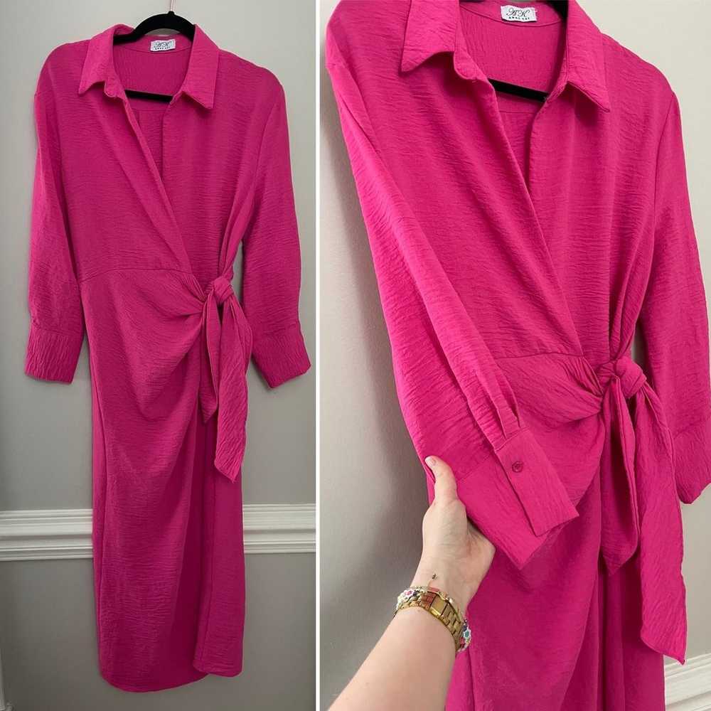 Anna Kay *Long Sleeve* Hot Pink Midi Wrap Dress M… - image 2