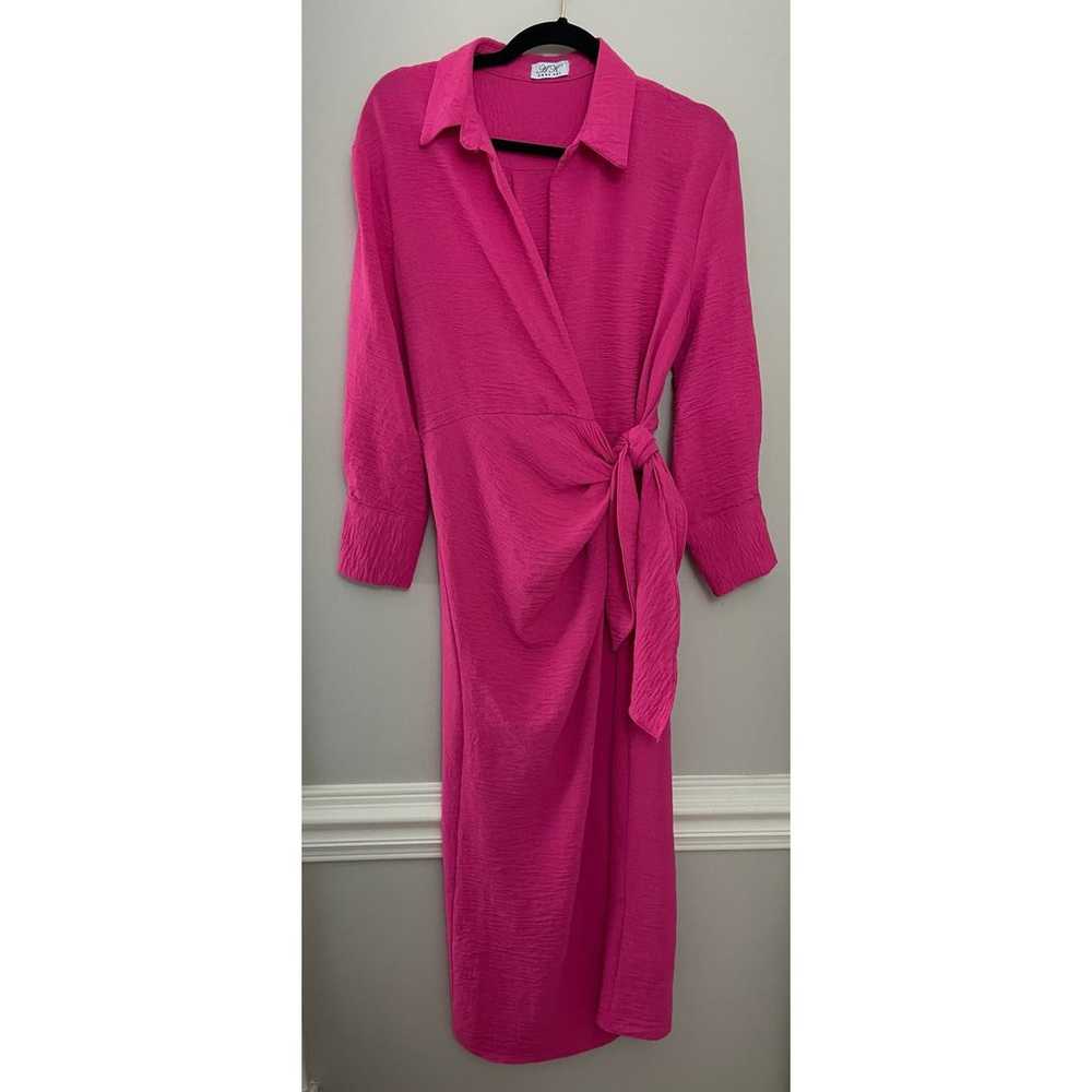 Anna Kay *Long Sleeve* Hot Pink Midi Wrap Dress M… - image 3