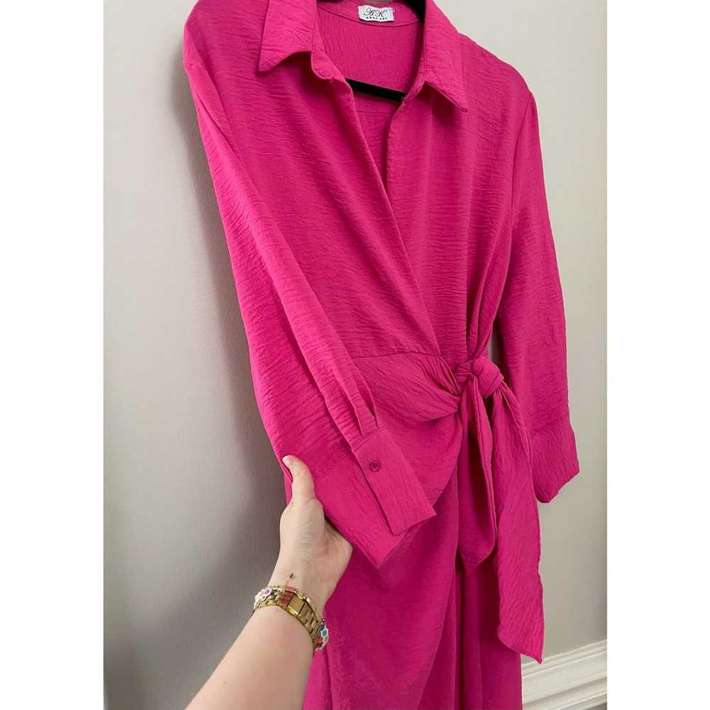 Anna Kay *Long Sleeve* Hot Pink Midi Wrap Dress M… - image 5
