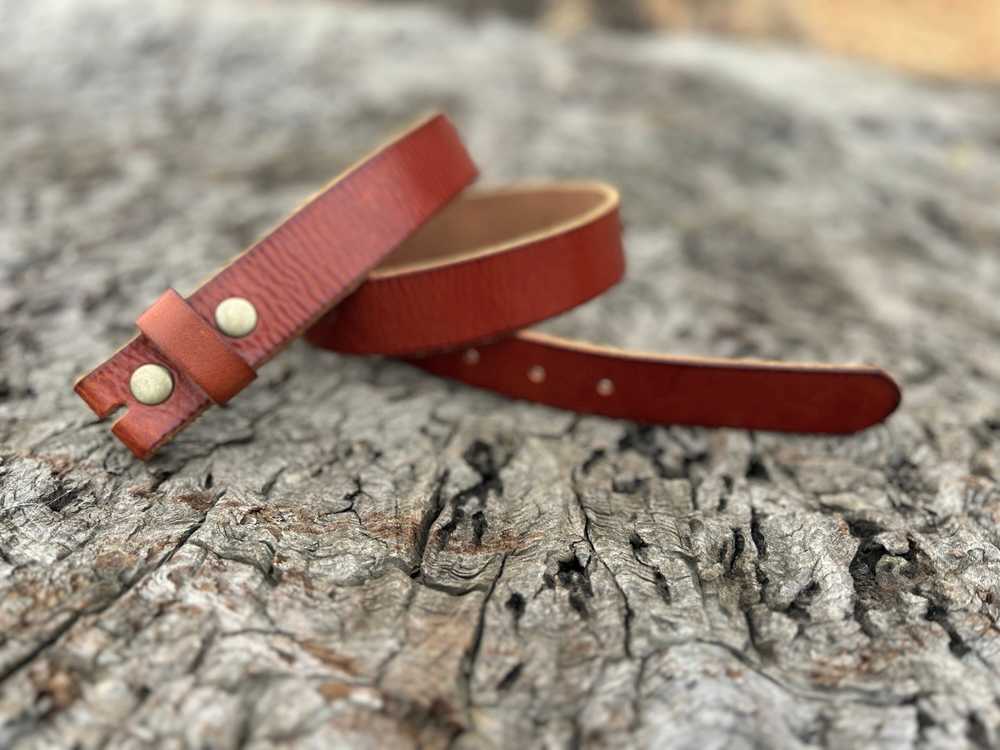 1 1/8'' brown leather belt strap - Distressed med… - image 1