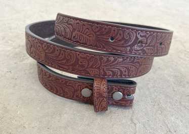 1'' Wide Tooled Brown Leather Snap Belt Strap - T… - image 1