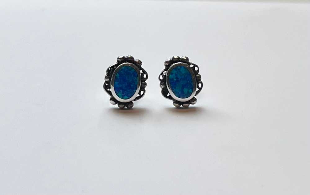 Sterling Silver and Blue Lab Opal Earrings - image 1