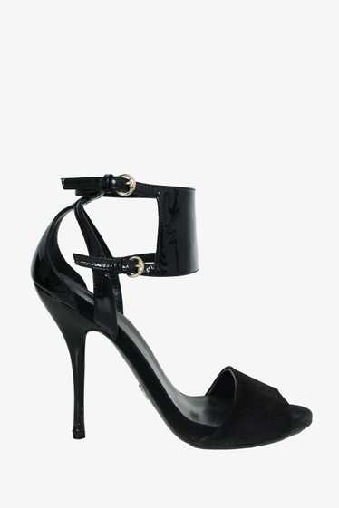 Gucci Black Suede/Patent Open Toe Ankle Strap San… - image 1