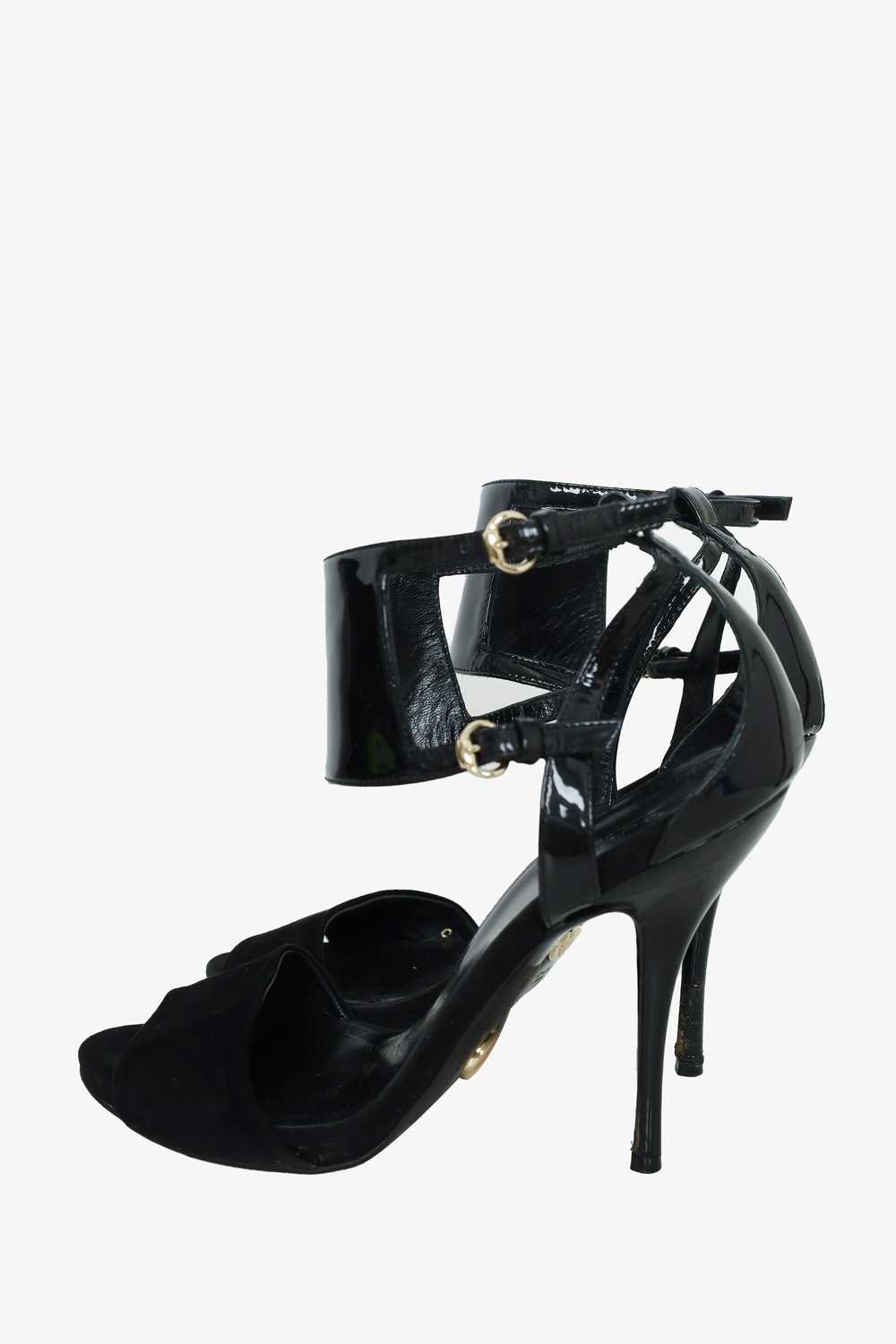 Gucci Black Suede/Patent Open Toe Ankle Strap San… - image 4