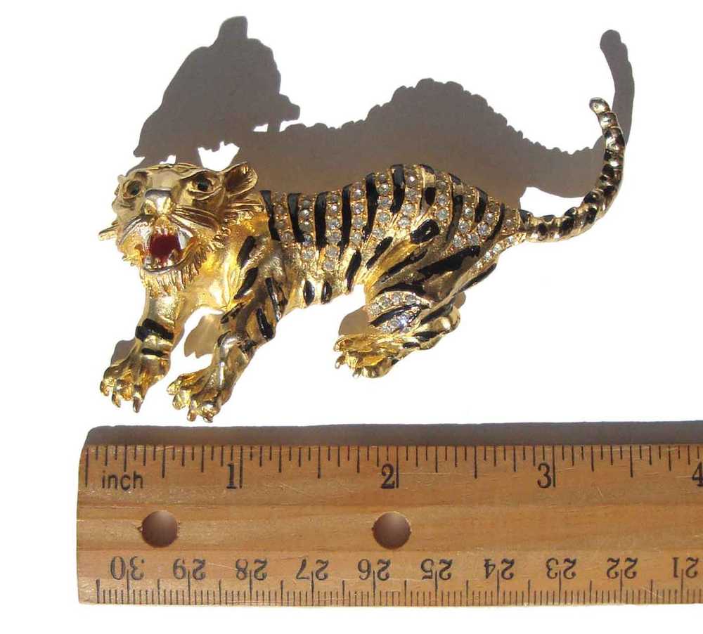 Vintage Tiger Brooch Enamel & Rhinestone Animal P… - image 4