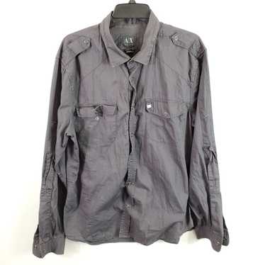 Armani Exchange Men Grey Striped Snap Up Shirt XL - image 1