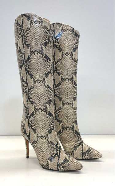 Schutz Snake Embossed Leather Pointed Toe Boots Be