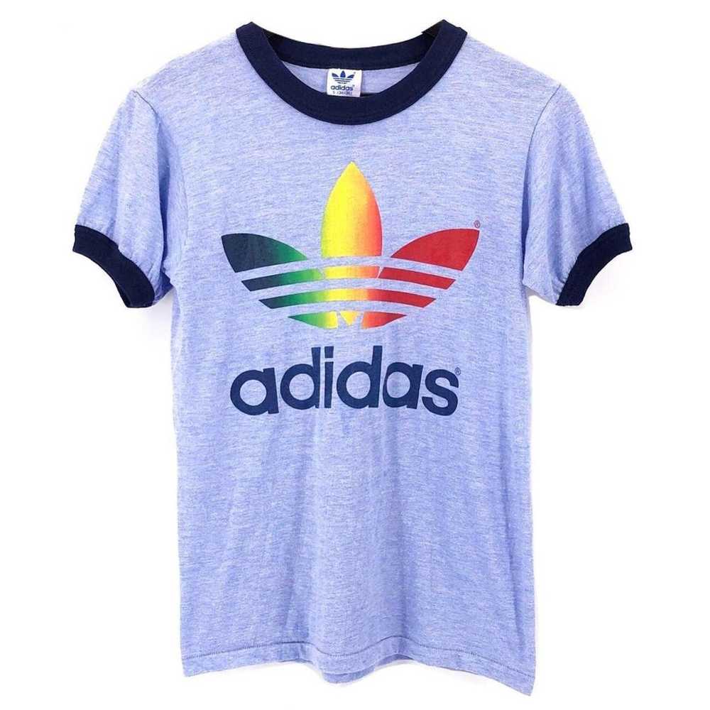 Adidas rainbow trefoil ringer tshirt 80s 1980s vi… - image 1