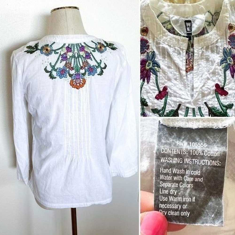 Boho White Blouse with Floral Embroidery S - image 2