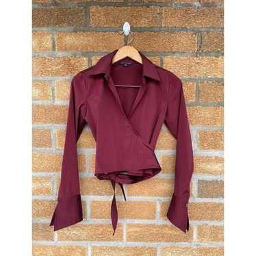 Antropologie burgundy metallic blouse XS