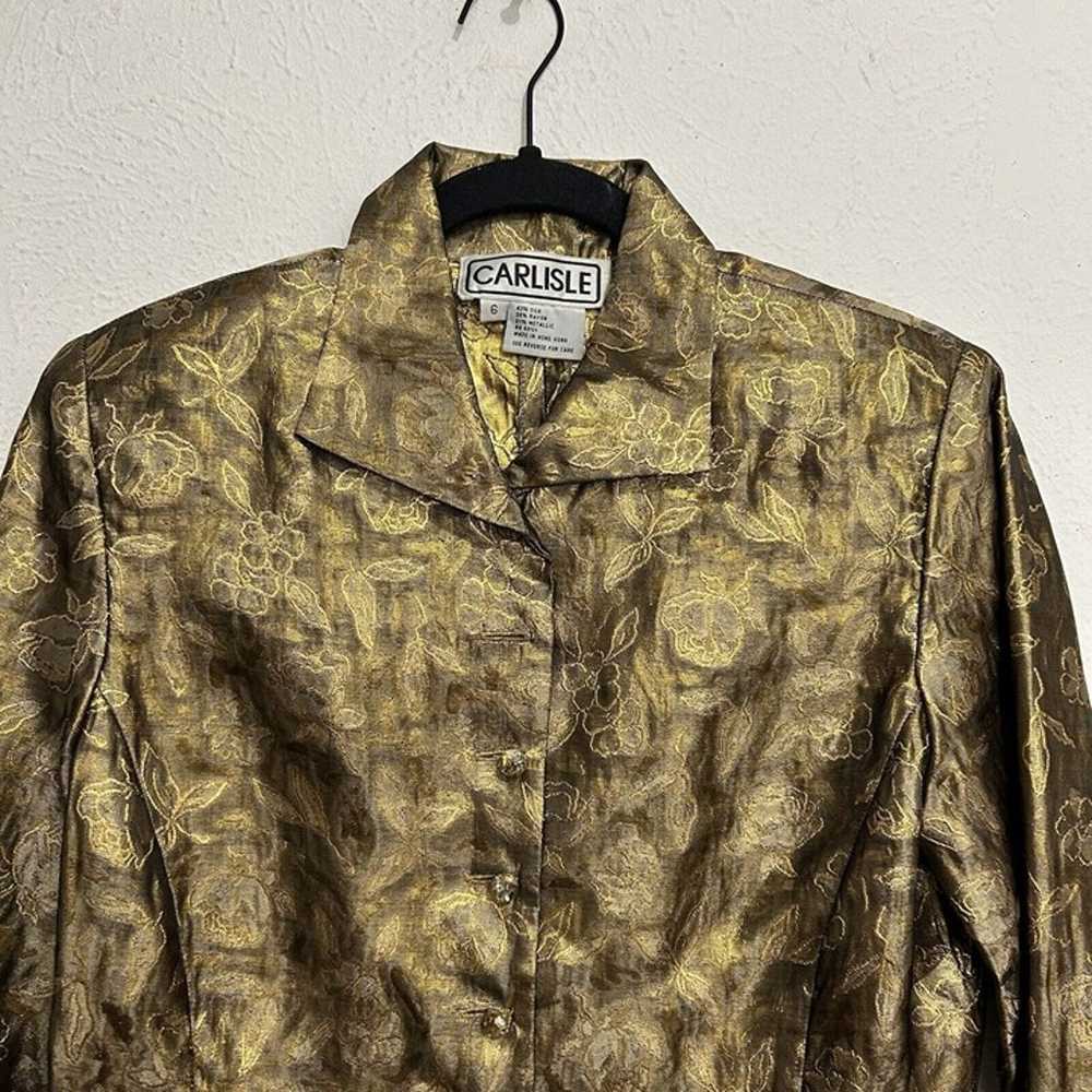 Carlisle VTG Bronze Metallic Gold Floral Shirt Bl… - image 2