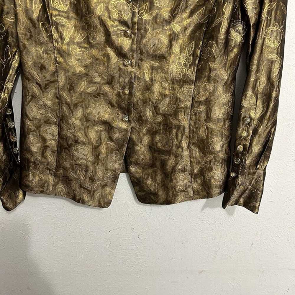 Carlisle VTG Bronze Metallic Gold Floral Shirt Bl… - image 3