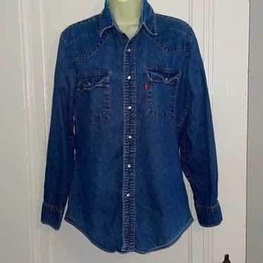 Vtg 80s Levi’s blue denim snap front western shirt