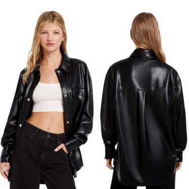 Bershka Faux Black Leather Oversized Top Slits But