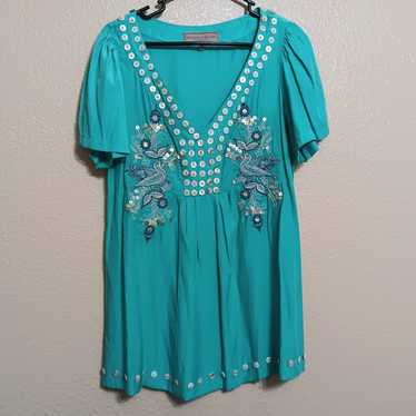 Double D Ranch Turquoise Blue Button Embellished … - image 1