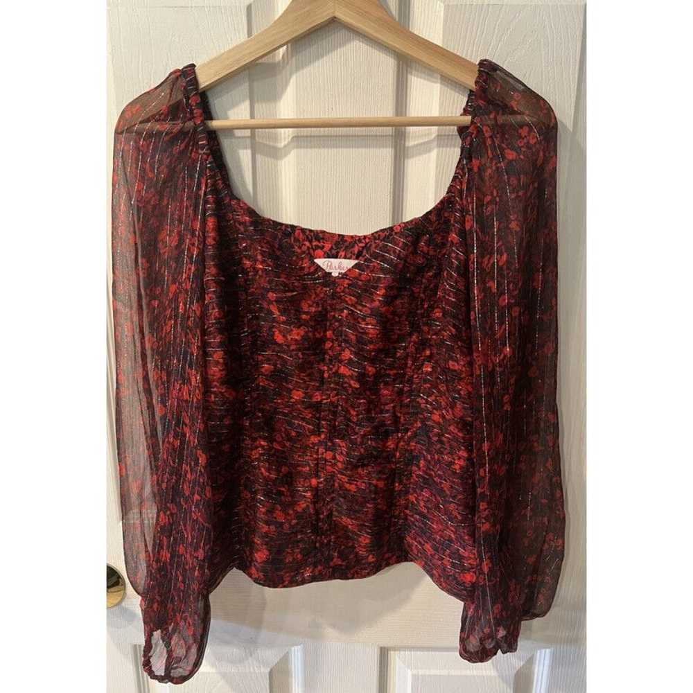 Parker Blouse Top Womens Sz S Catherine Red Silk … - image 10