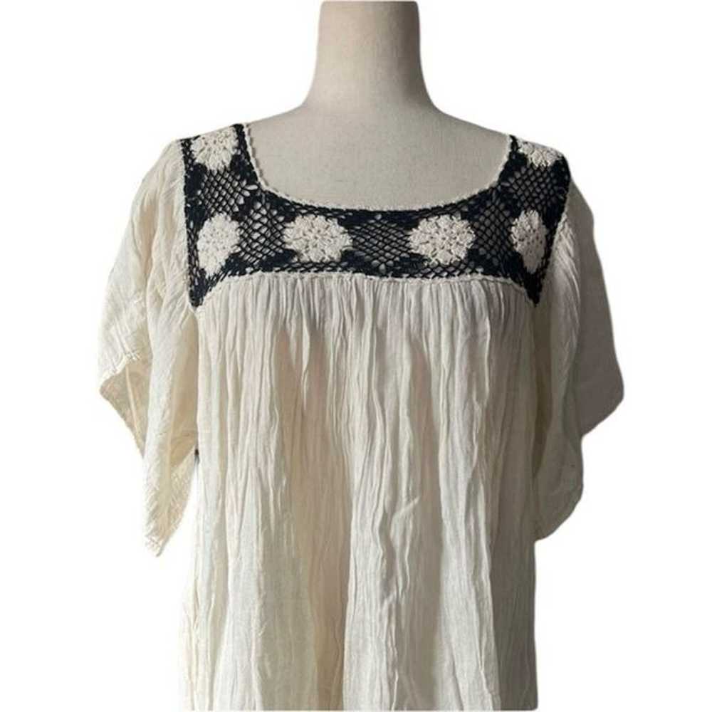 Vintage Mexican Crochet Blouse Wide Sleeve Flowy … - image 1