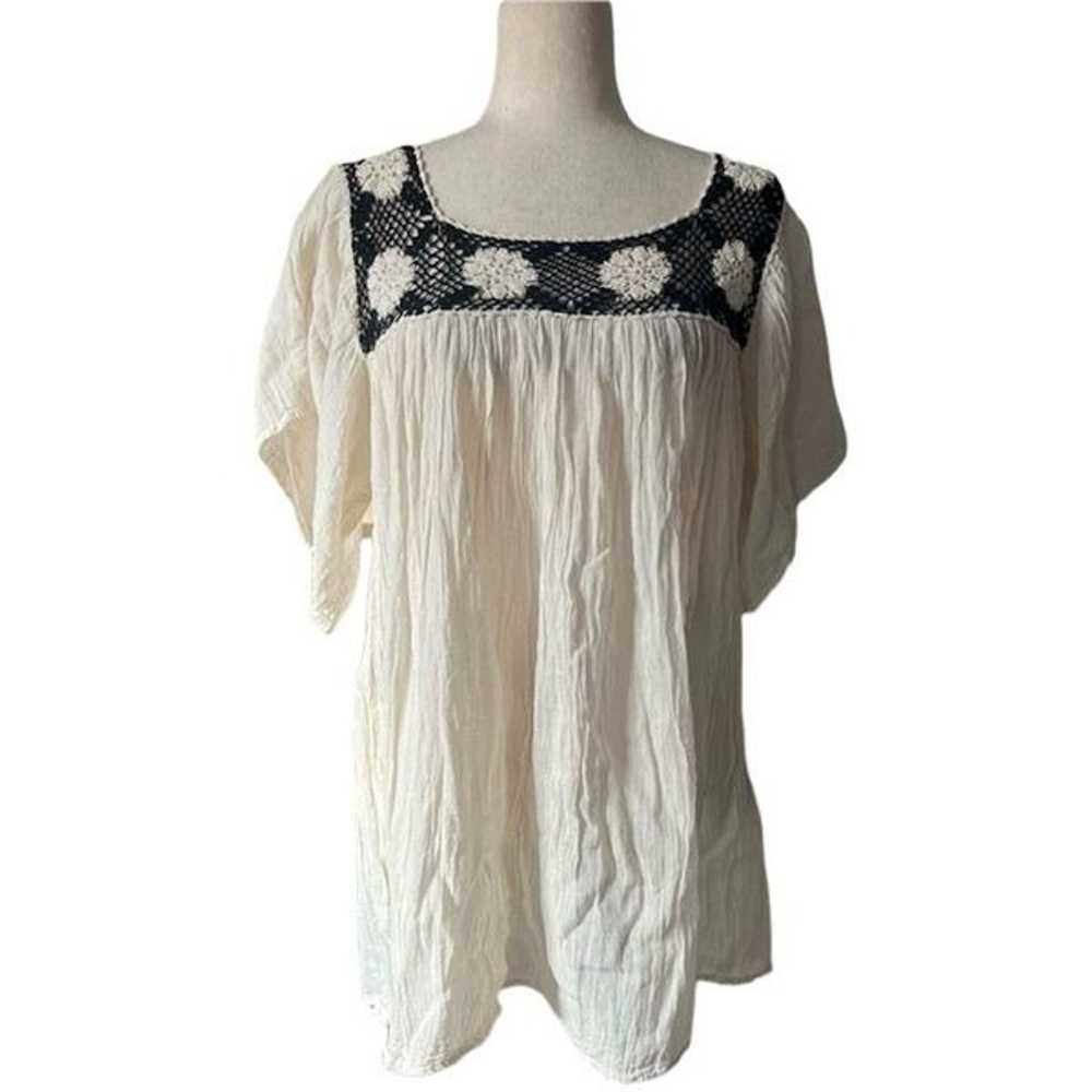 Vintage Mexican Crochet Blouse Wide Sleeve Flowy … - image 2