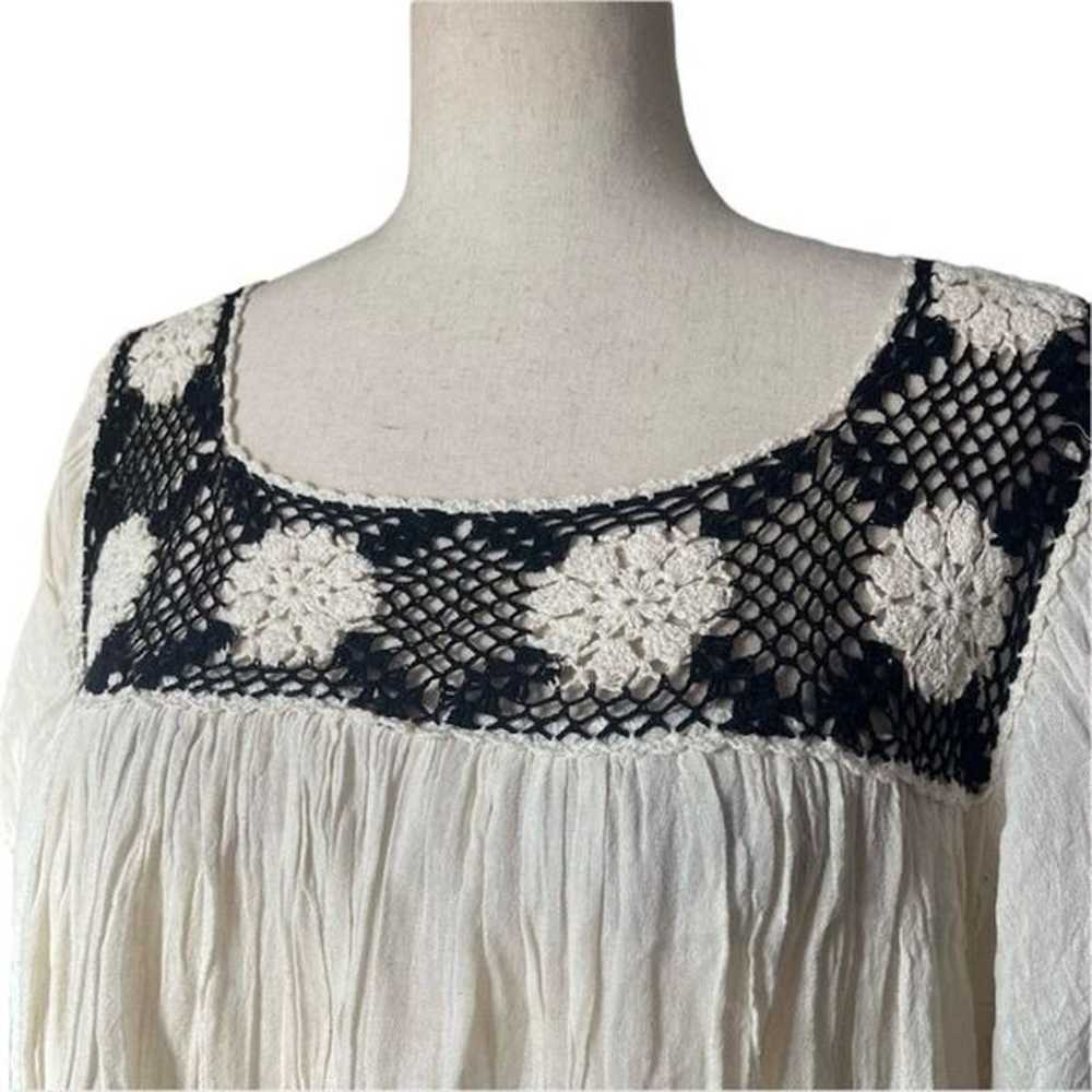 Vintage Mexican Crochet Blouse Wide Sleeve Flowy … - image 3