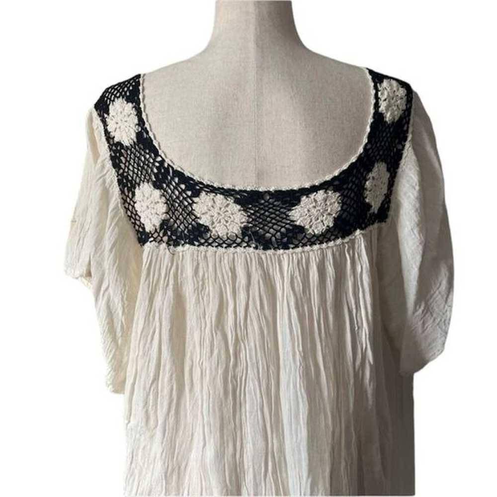 Vintage Mexican Crochet Blouse Wide Sleeve Flowy … - image 5