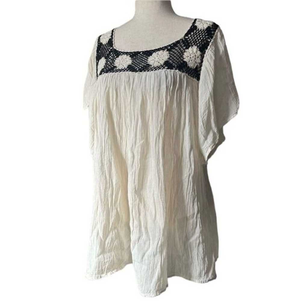 Vintage Mexican Crochet Blouse Wide Sleeve Flowy … - image 6