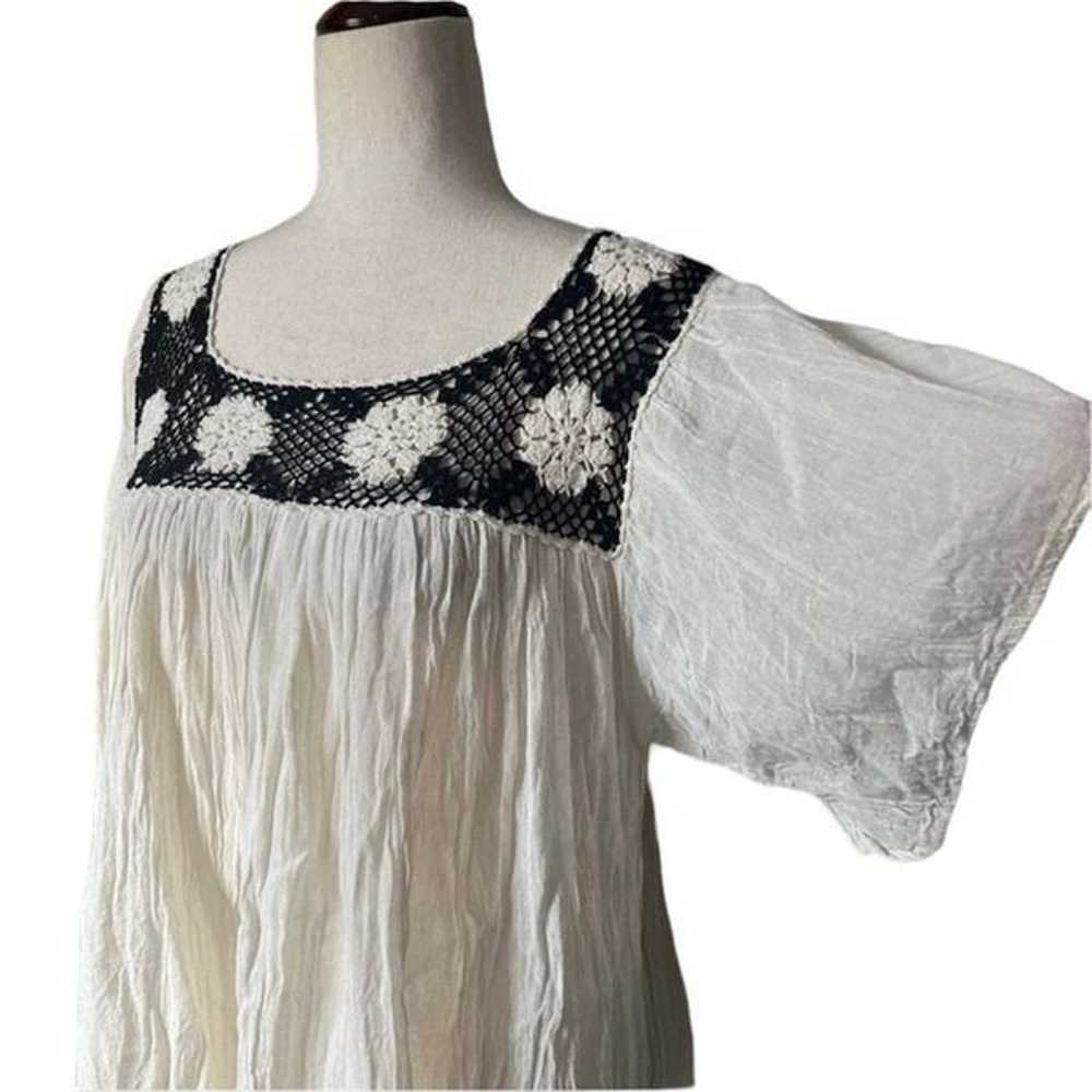 Vintage Mexican Crochet Blouse Wide Sleeve Flowy … - image 8