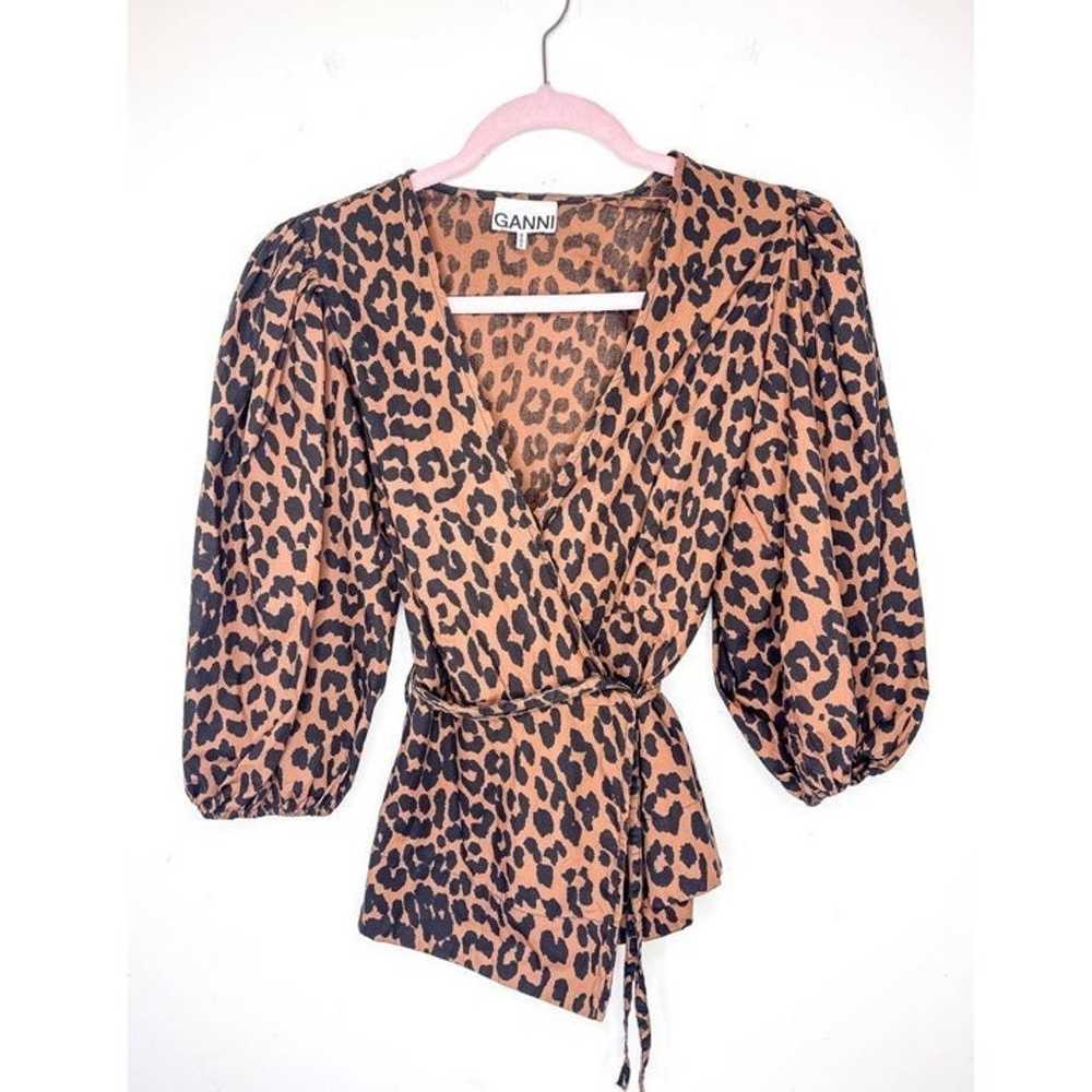 GANNI Leopard Wrap Top with Balloon Sleeves - image 3