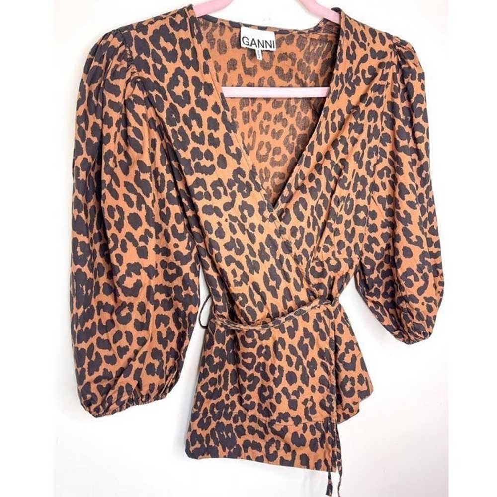 GANNI Leopard Wrap Top with Balloon Sleeves - image 4