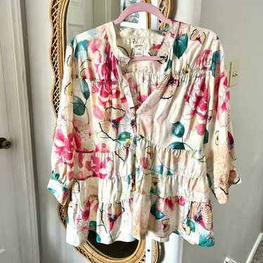 Sundance 100% Silk Butterfly Tier Blouse Top